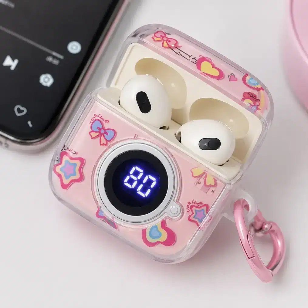 Cute Digital Display Wireless Earbuds with Protective Charging Case