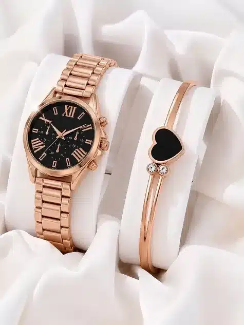 Rose Gold Watch Bracelet Set