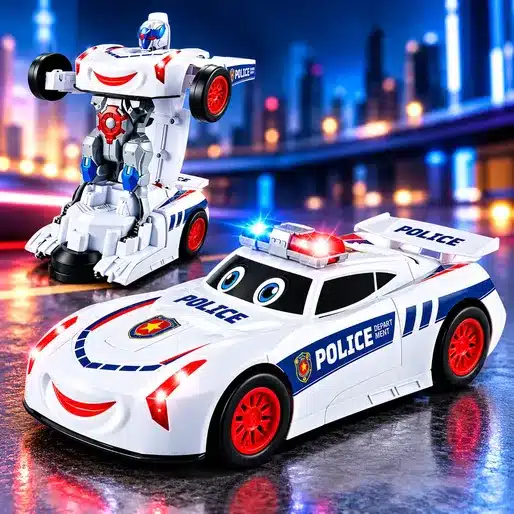 Remote Control Transforming Police Car for Kids with Lights 2 in 1 Robot Design